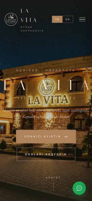 La Vita Stone Cappadocia homepage on a phone
