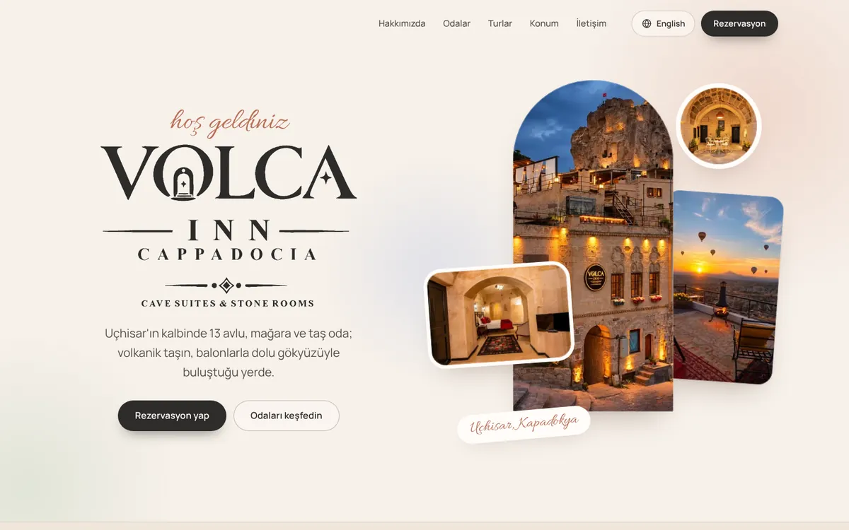 Volca Inn Cappadocia homepage on a desktop screen