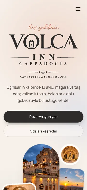 Volca Inn Cappadocia homepage on a phone